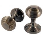 Reeded / Beehive Style Antique Brass Door Knobs - half sprung (XL96)